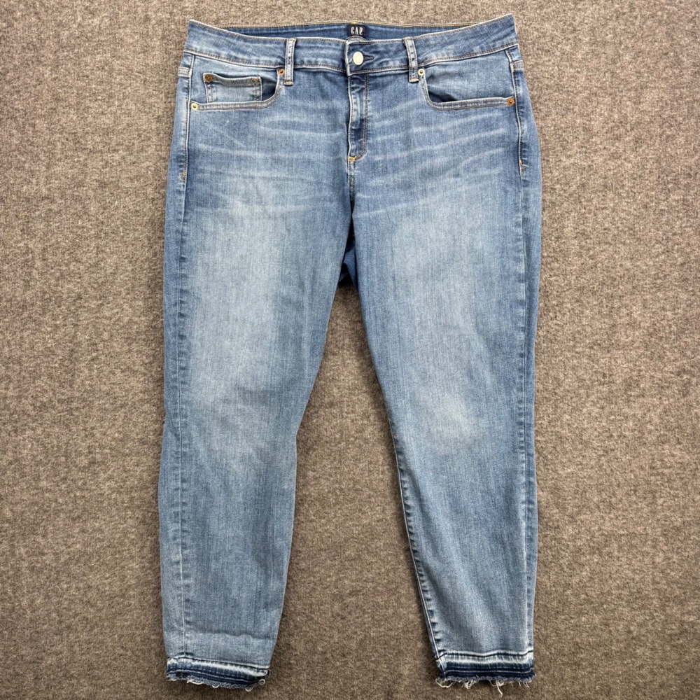 Gap Denim Womens Blue Mid Rise Skinny Jeans Raw Released Hem Medium Wash Size 34